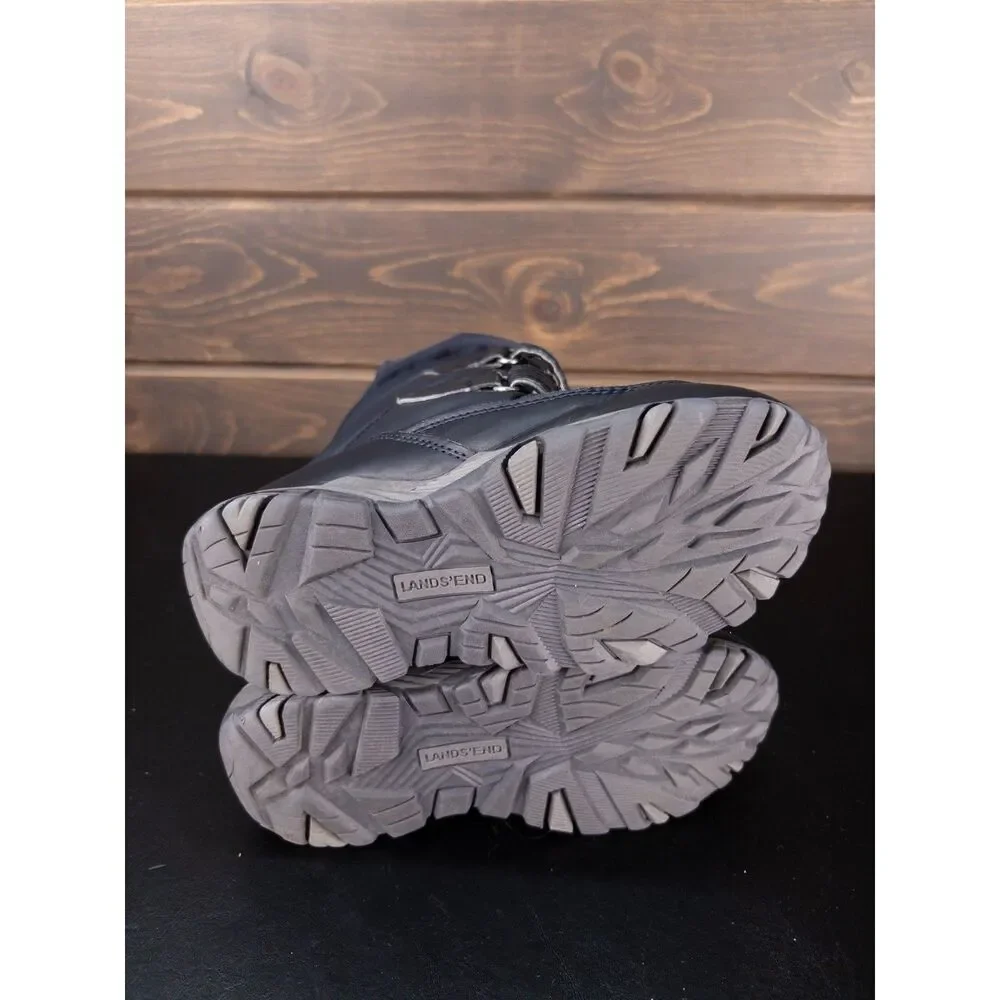 Lands' End Kids Snow Flurry Insulated Winter Boots Navy Blue Hook Loop Youth 1M